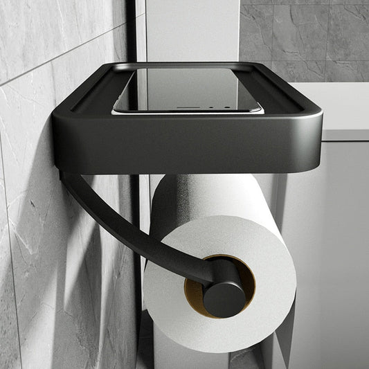 Black Metal Toilet Paper Holder | Wall-Mounted Shelf for Essentials