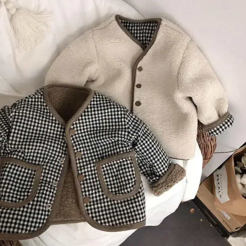 Reversible Kids Jacket | Cozy Plush Plaid Design