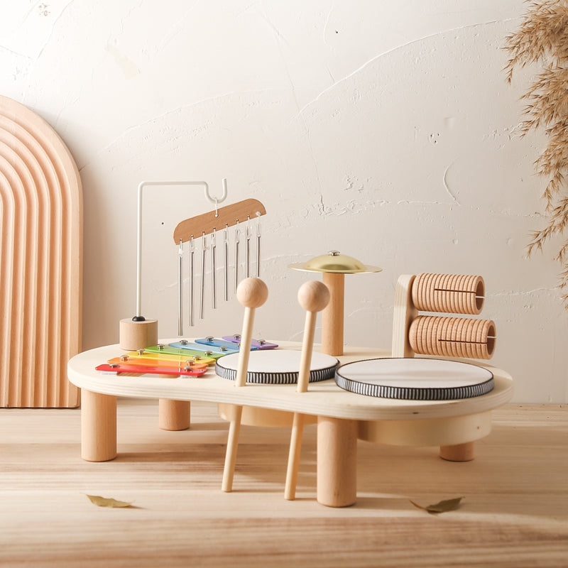 Wooden Music Table for Kids | Xylophone, Drums, and Cymbals Included
