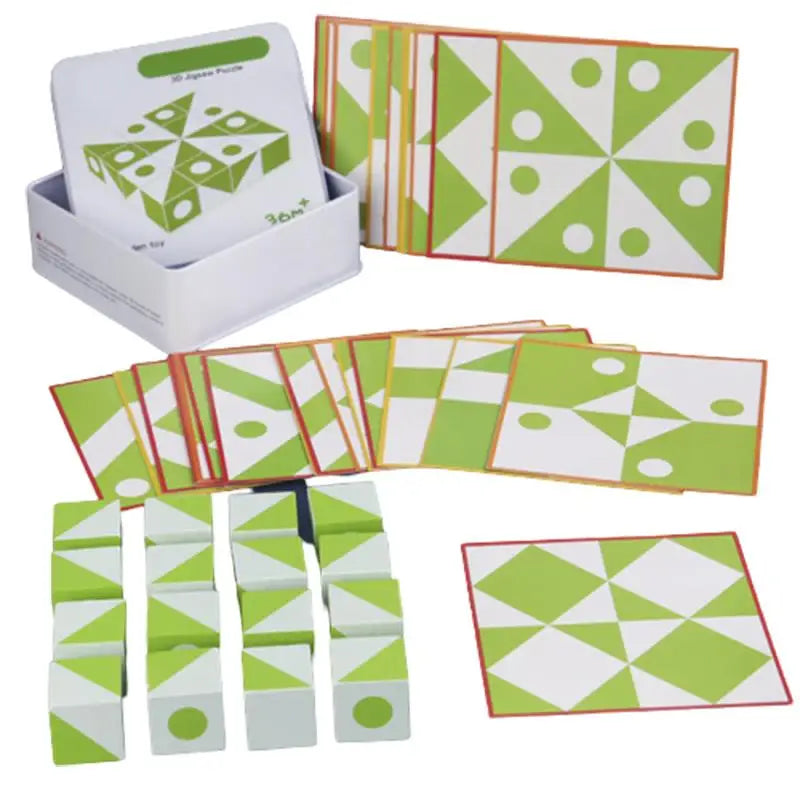 Wooden Geometric Puzzle Game | 16 Blocks and 30 Patterns for Creative Learning