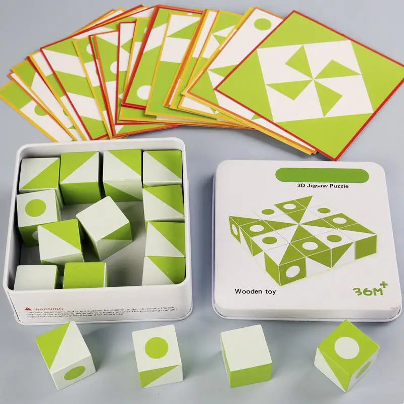 Wooden Geometric Puzzle Game | 16 Blocks and 30 Patterns for Creative Learning