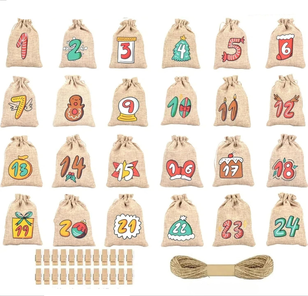 Jute Advent Calendar | Eco-Friendly Countdown with 24 Pockets