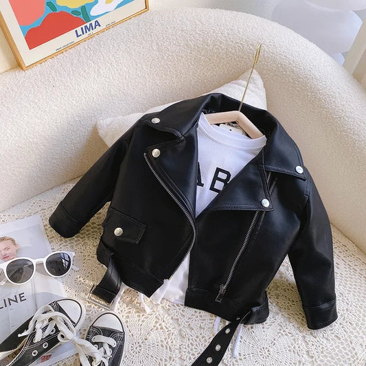 Kids' Faux Leather Biker Jacket | Warm Winter Style for Ages 2-7