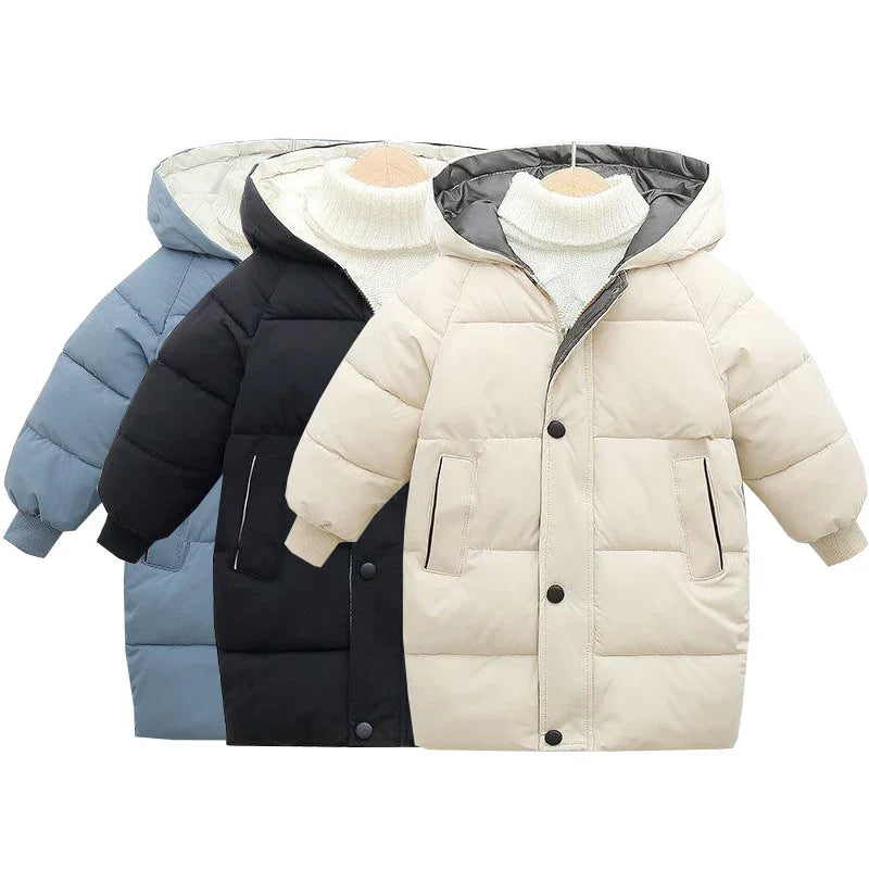 Kids' Long Down Jacket | Thickened Cotton-Padded Warmth