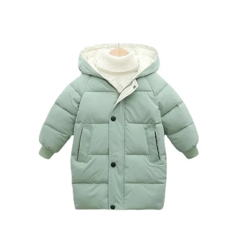 Kids' Long Down Jacket | Thickened Cotton-Padded Warmth