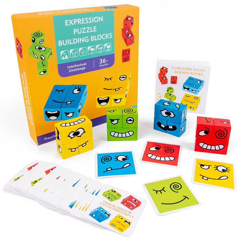 Kids' Expression Block Puzzle | Safe Beech Wood for Learning