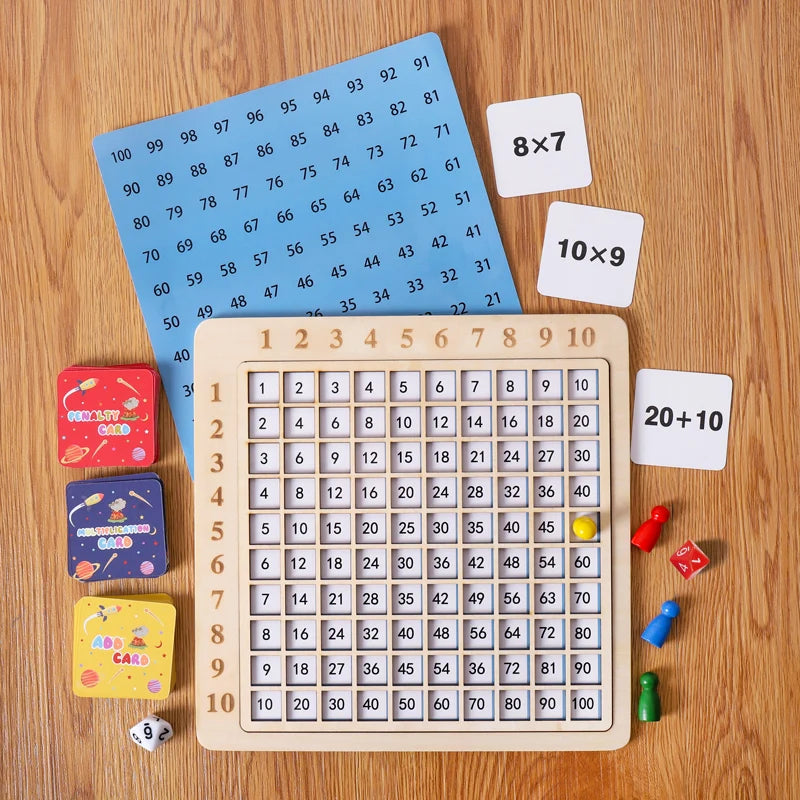 Educational Math Game Board | Wooden Play Set with Dice and Cards