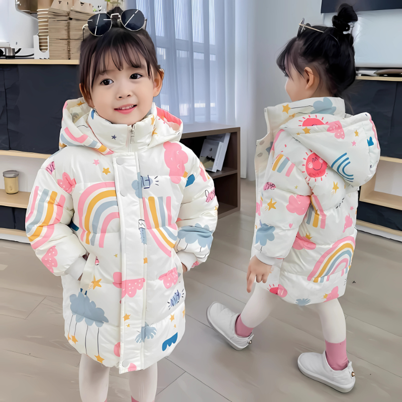 Warm Hooded Coat for Kids | Soft, Playful Cloud Prints