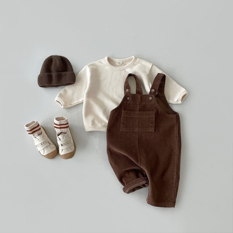 Cotton Kids Overalls | Adjustable Straps in Black, Brown, Beige