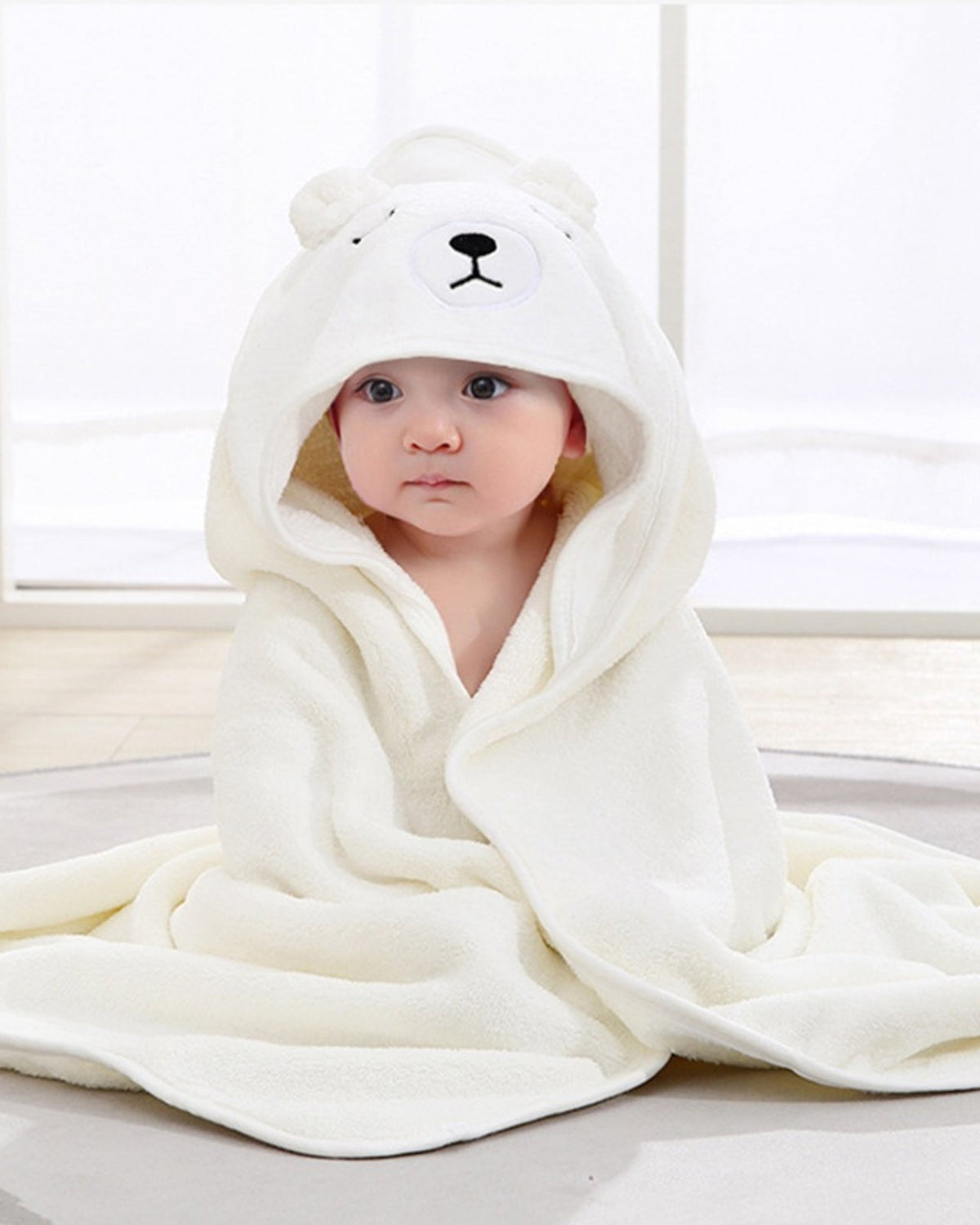 Baby Bath Cape for Infants | Soft Hooded White Bear Design