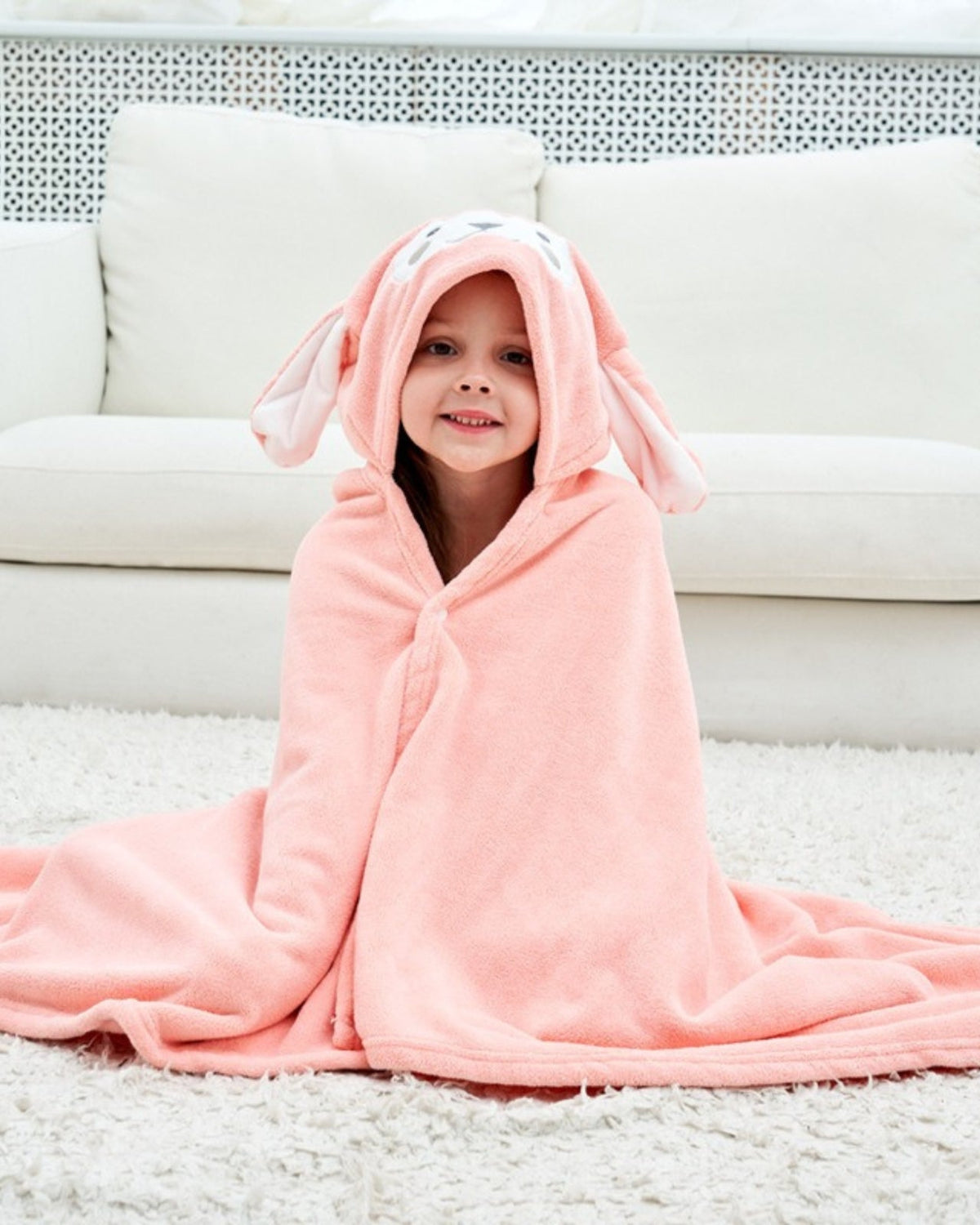Kids Pink Rabbit Bath Cape | Soft Lightweight Pool Cover-up