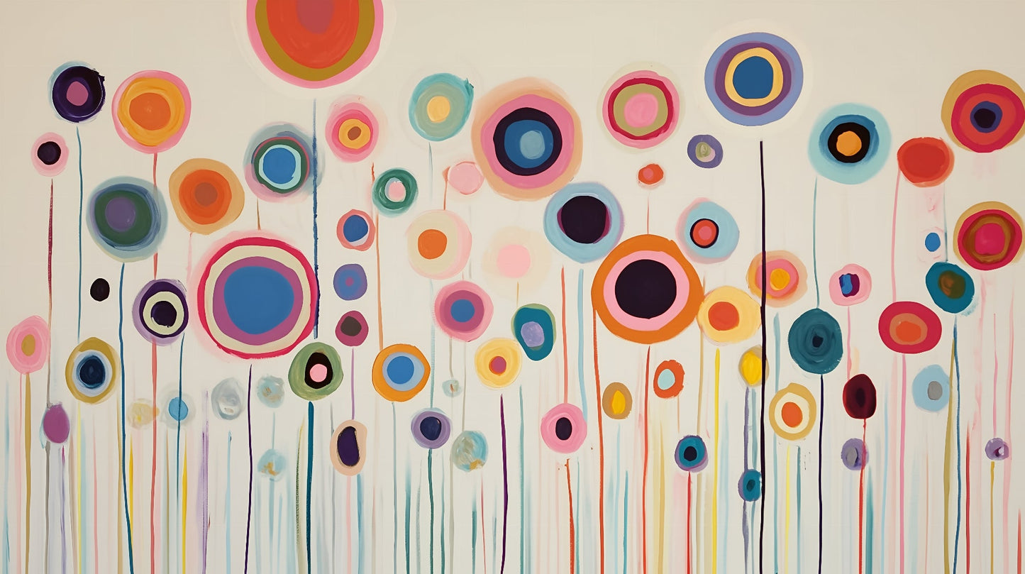 Kids-Mundo abstract floral wall mural flat artwork with painted circular blooms on stems