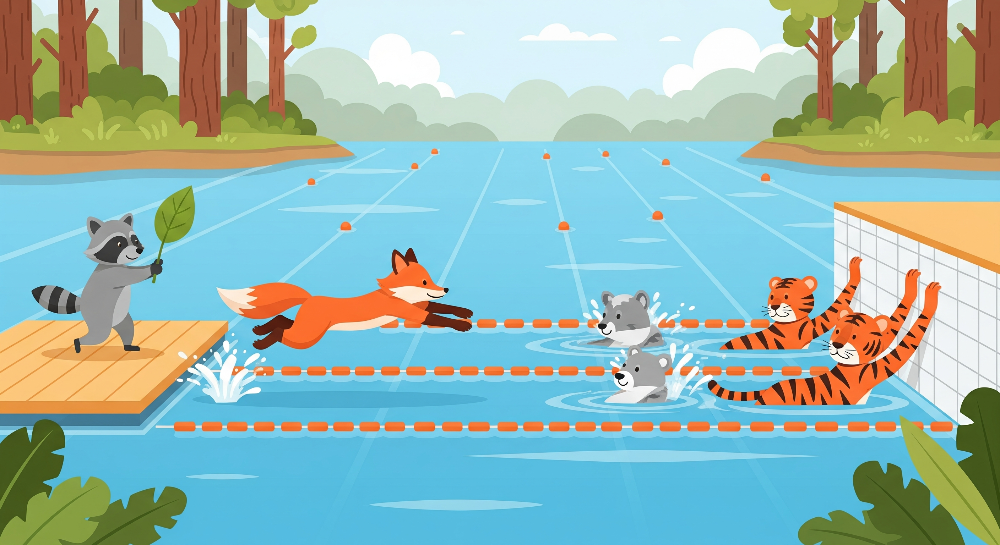 Woodland Animals Swimming Pool Race Wall Mural