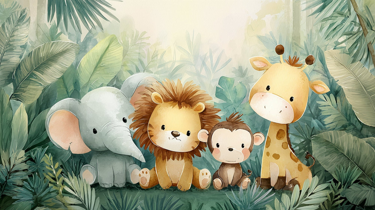 Baby Jungle Animals Watercolour Wall Mural