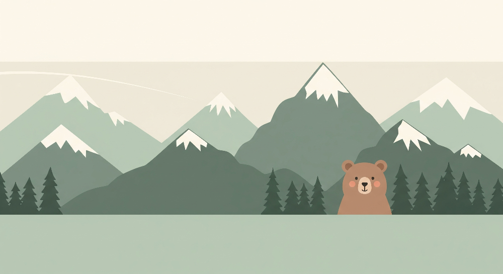Curious Bear Peeking Over Pine Forest Mountains Wall Mural