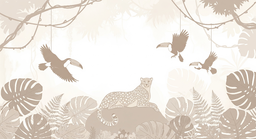 Soft Beige Leopard and Toucan Wall Mural