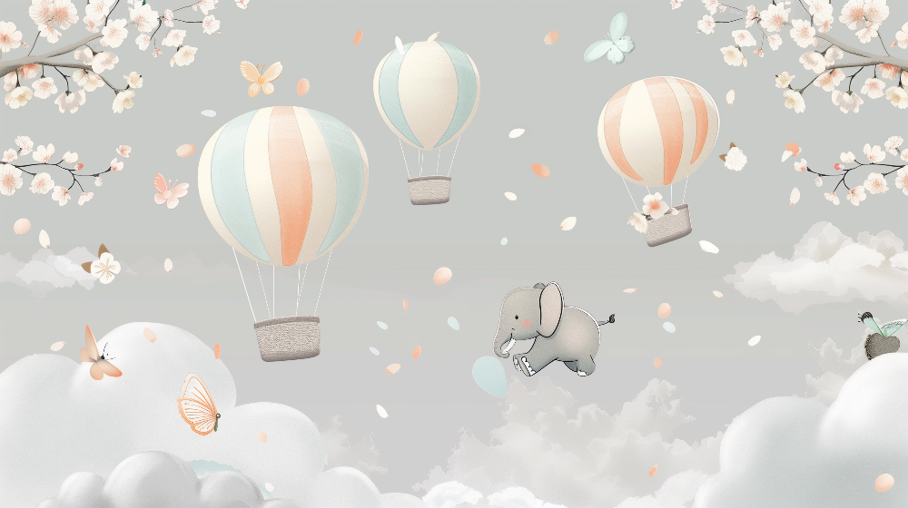 Blossom Elephant Hot Air Balloon Wall Mural