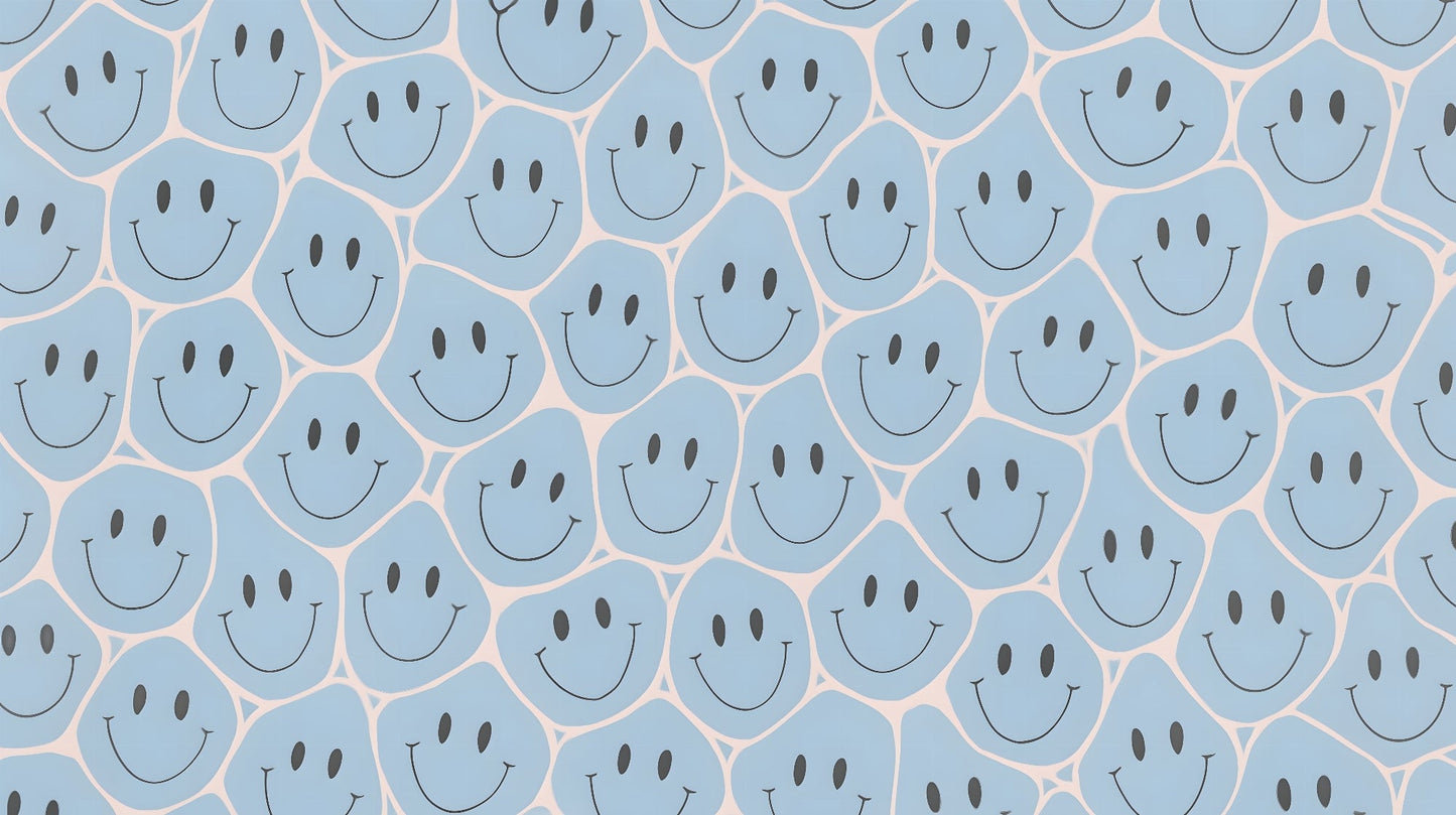 Kids-Mundo blue smiley face pattern flat artwork print used for made-to-measure wall murals