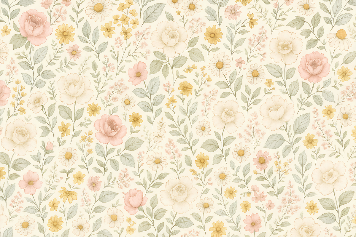 Blush Rose and Daisy Floral Wall Mural