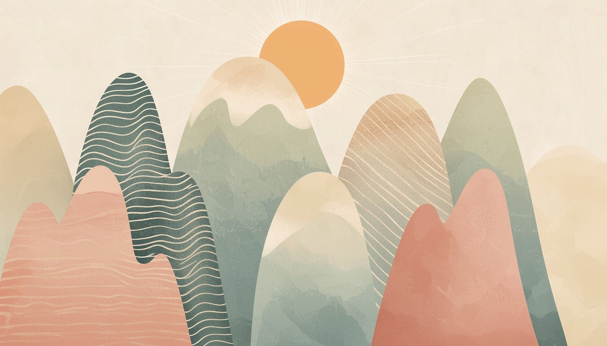 Boho Pastel Mountains Sunrise Wall Mural