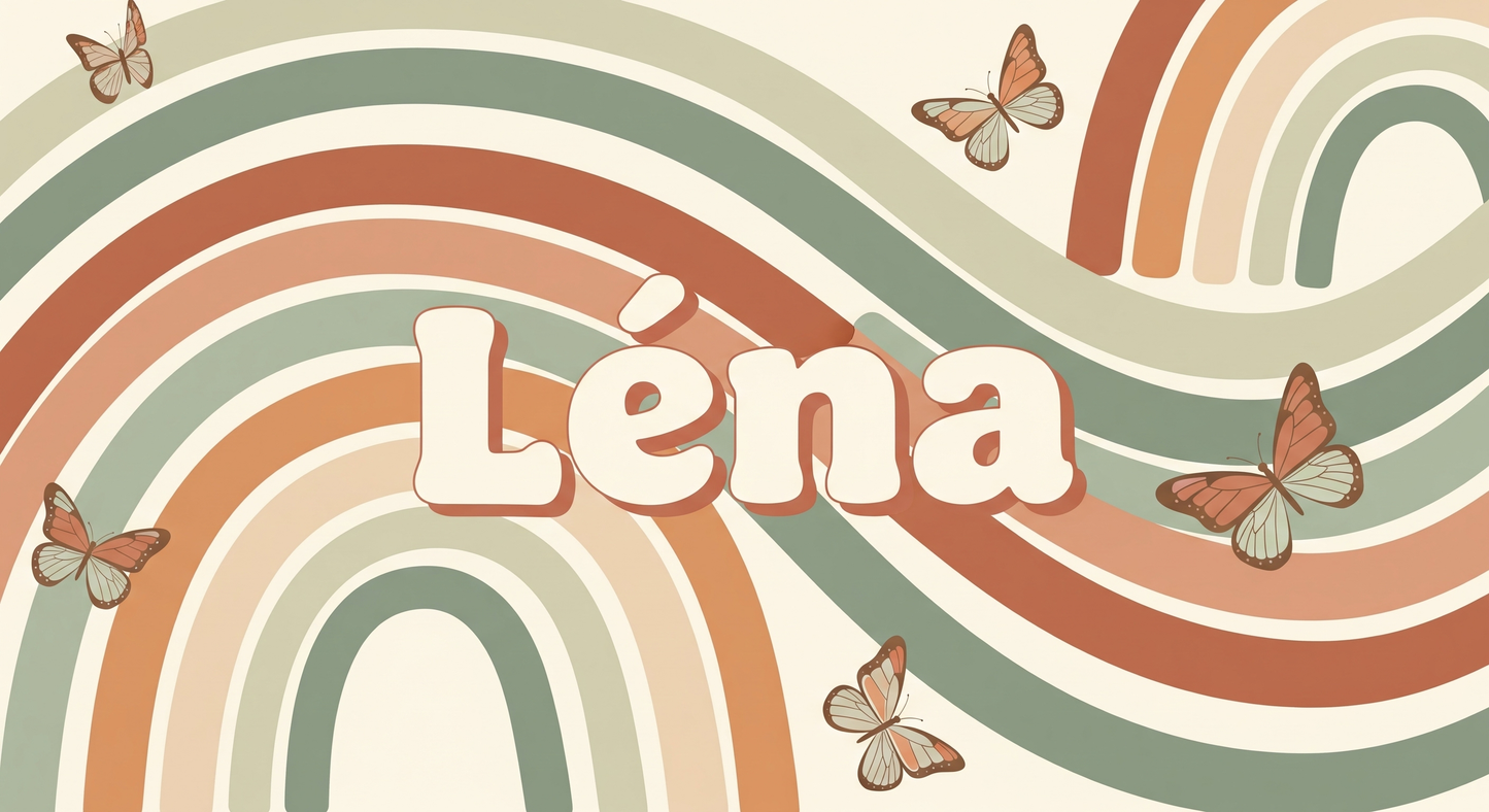 Flat artwork preview of the Kids-Mundo boho rainbow arch and butterfly wall mural
