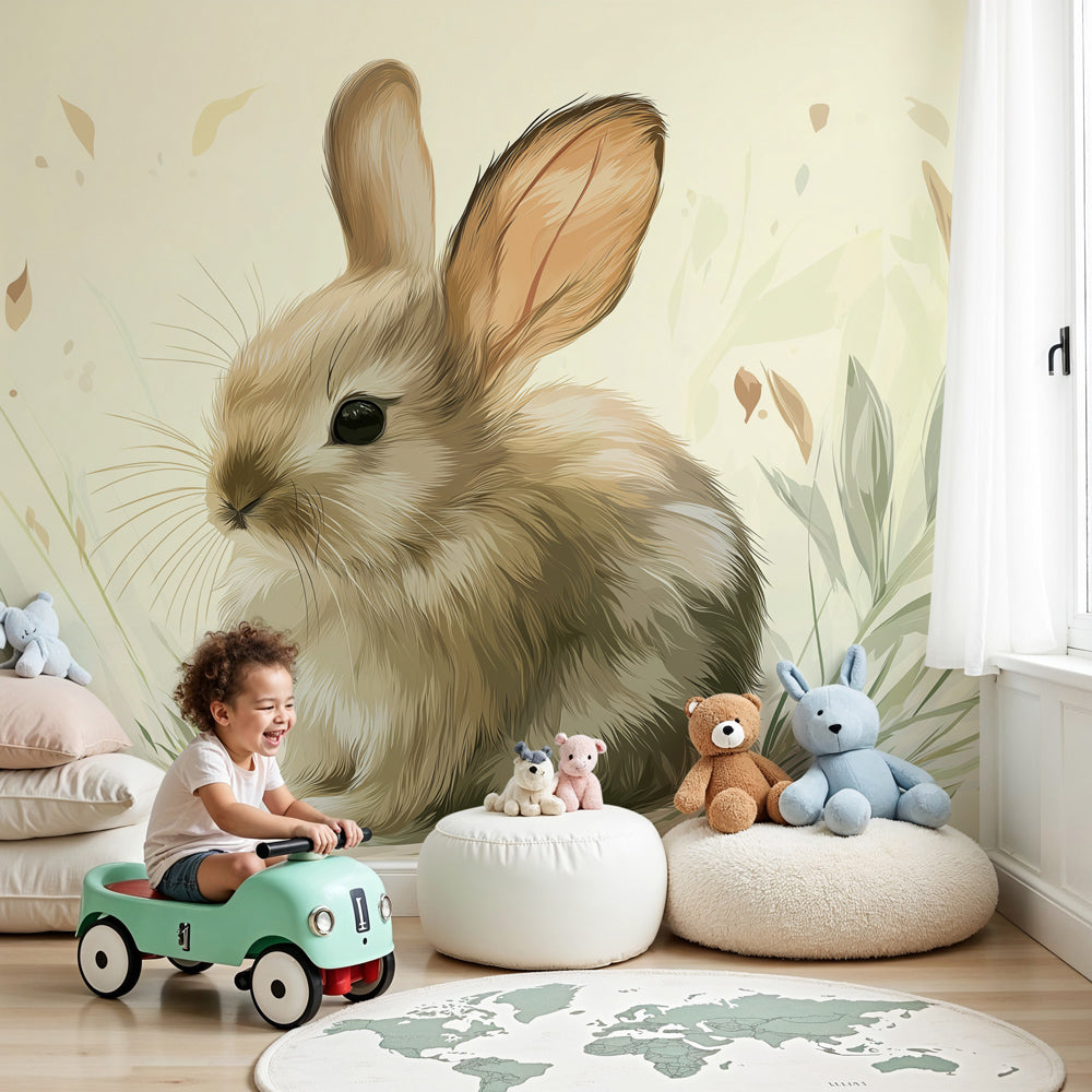 Cute bunny mural wallpaper creating peaceful nature nursery decor by Kids-Mundo