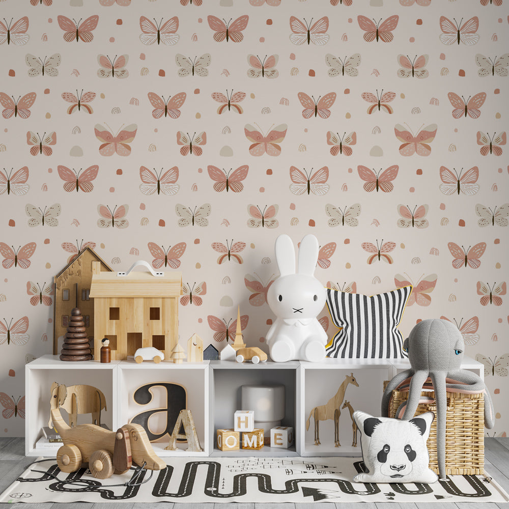 Butterfly garden wallpaper creating magical atmosphere in children's bedroom
