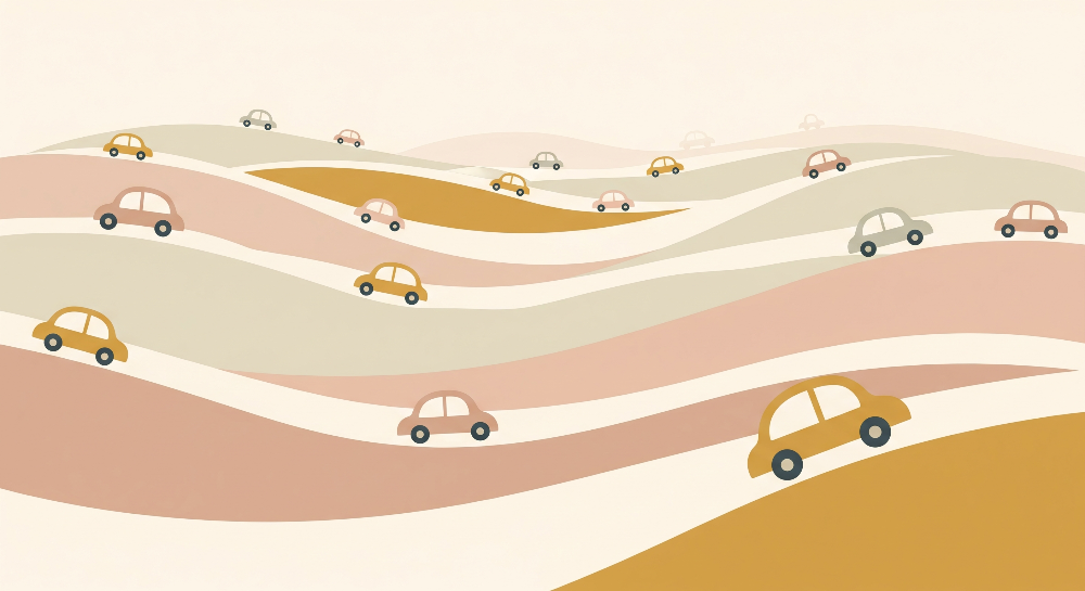 Colourful Cars on Rolling Hills Wall Mural