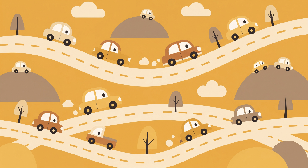 Colourful Cars on Winding Roads Wall Mural