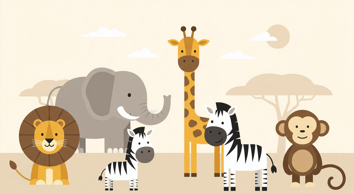 Cute Cartoon Safari Animals Wall Mural