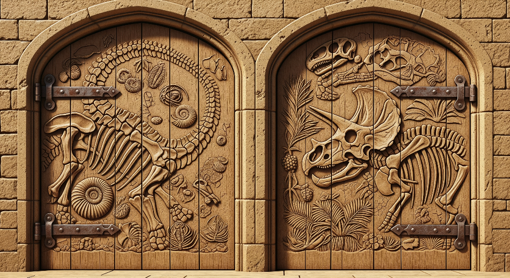 Carved Dinosaur Fossil Doors Wall Mural