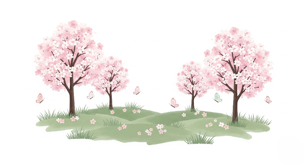 Cherry Blossom Trees and Butterflies Wall Mural