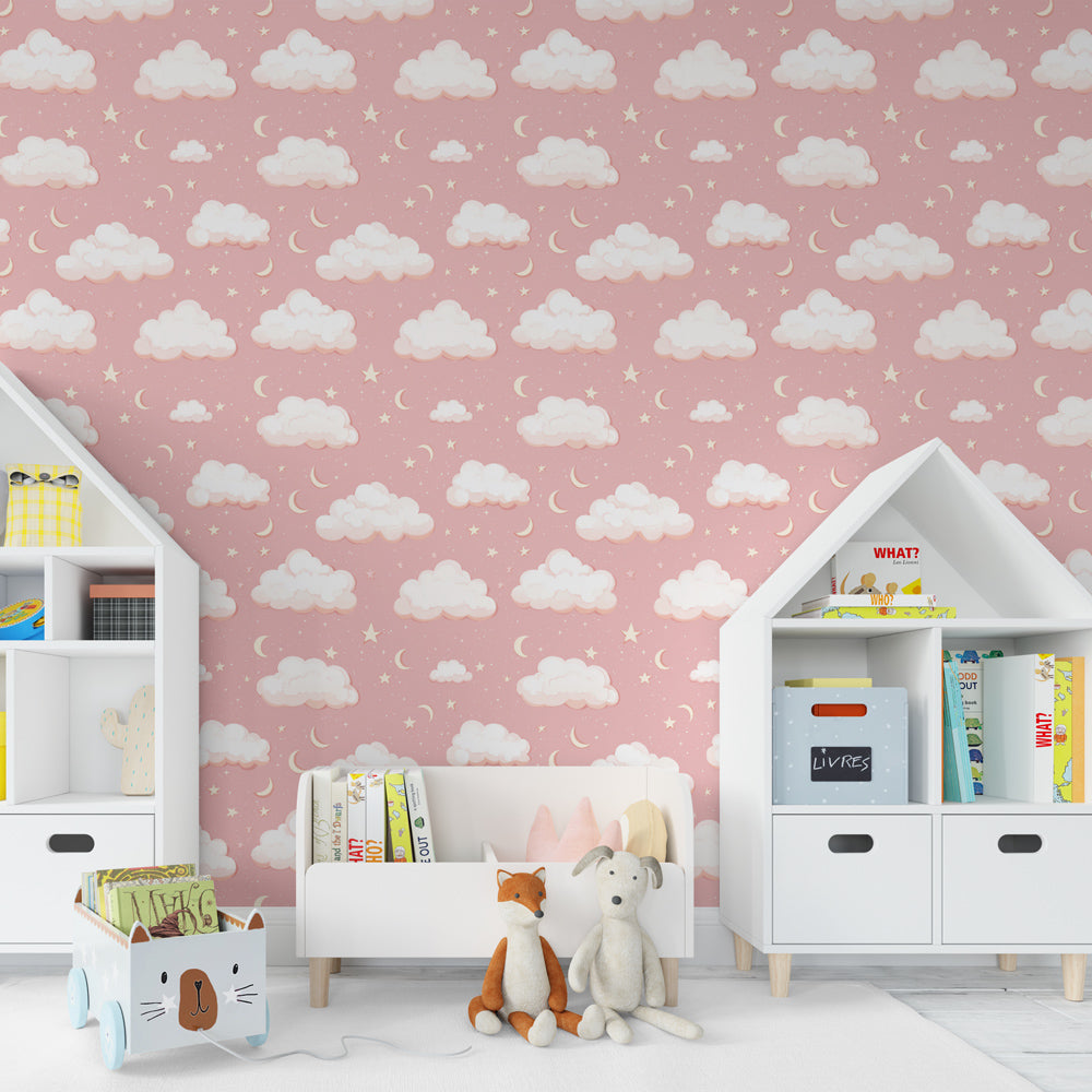 Cloud stars wallpaper with celestial theme for peaceful children's bedroom decor