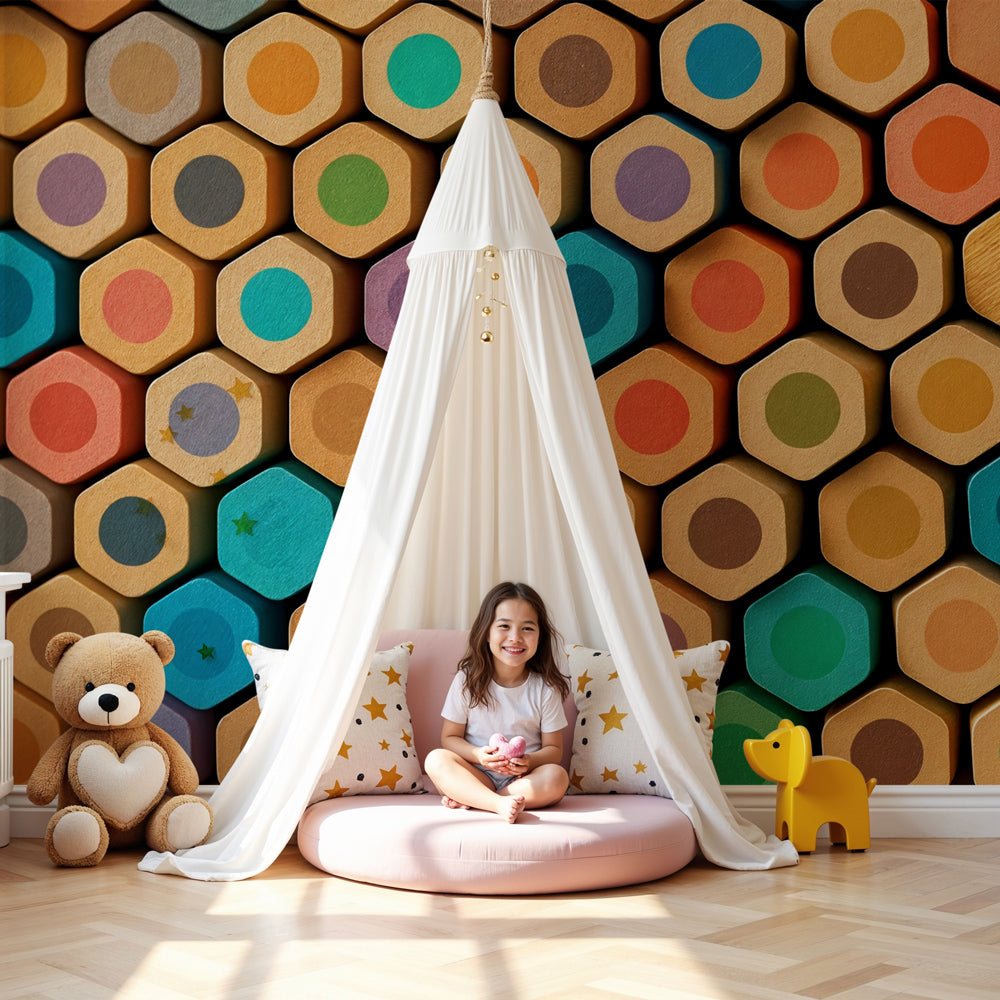Colorful crayons mural wallpaper creating vibrant kids playroom decor by Kids-Mundo