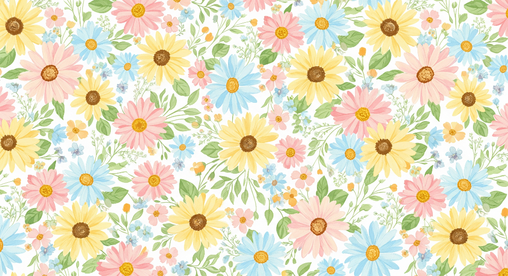 Pink, Yellow and Blue Daisy Floral Wall Mural
