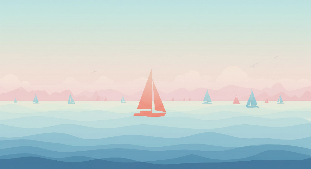 Colourful Sailboats on a Calm Sea Wall Mural