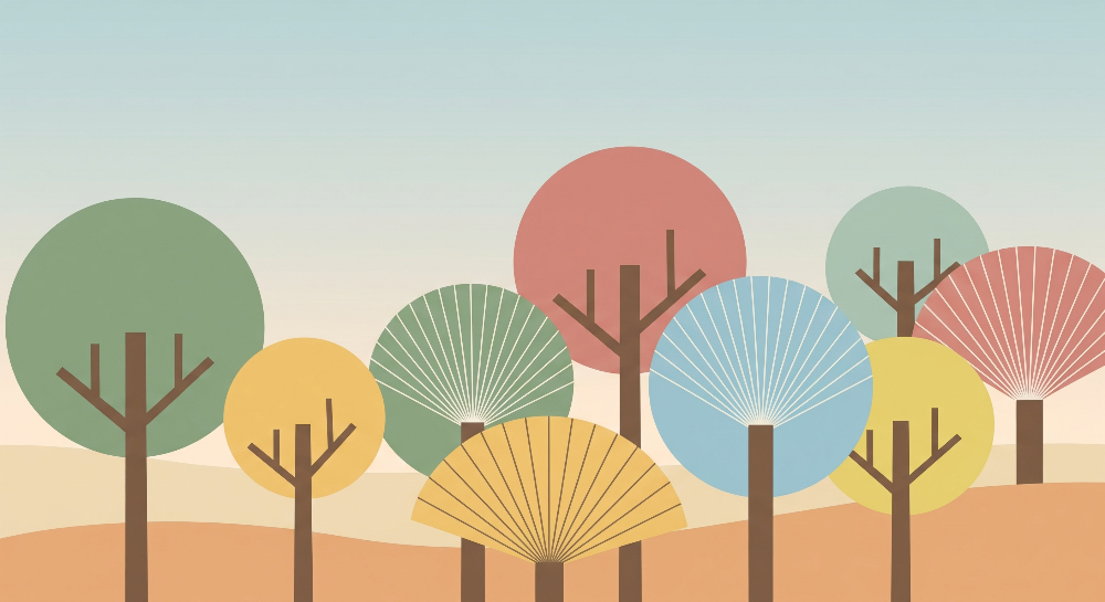 Colourful Stylised Trees Wall Mural