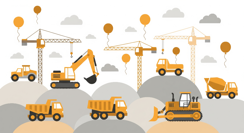 Construction Site with Cranes and Balloons Wall Mural