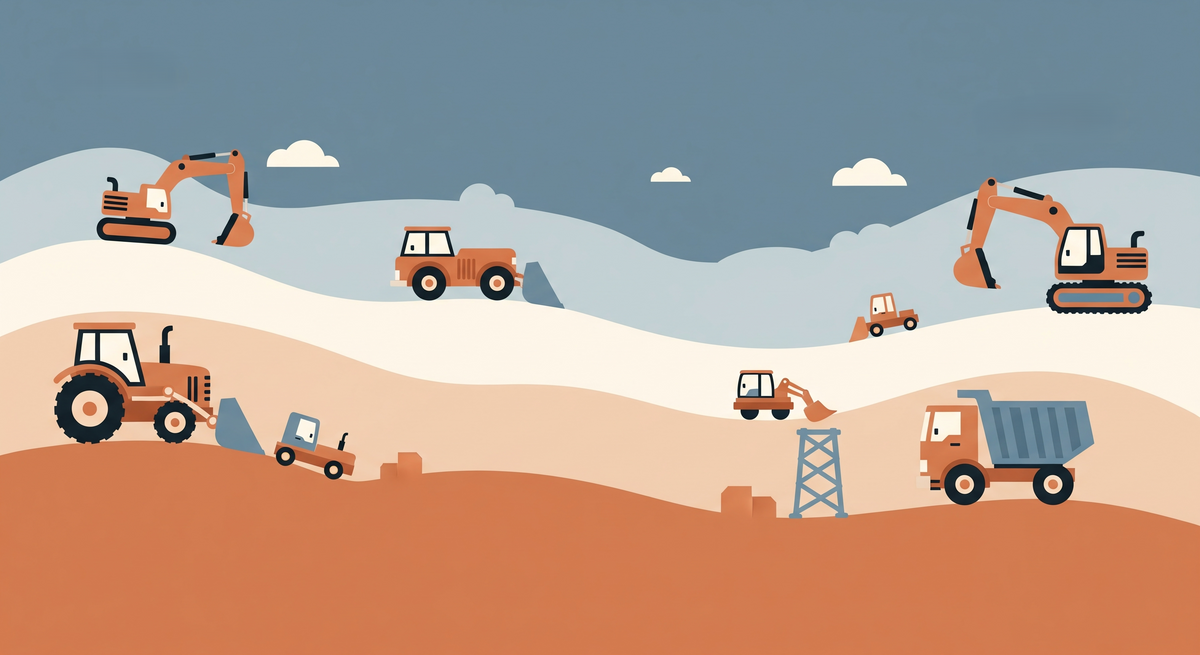 Construction Site Diggers and Trucks Wall Mural
