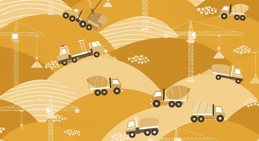 Golden Hills Construction Trucks Wall Mural