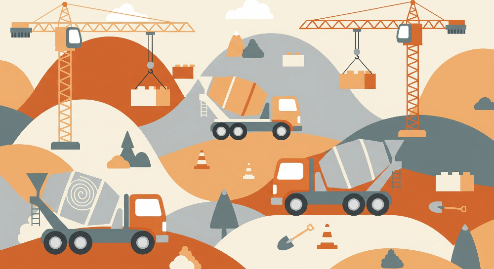 Cranes and Cement Mixer Trucks Wall Mural