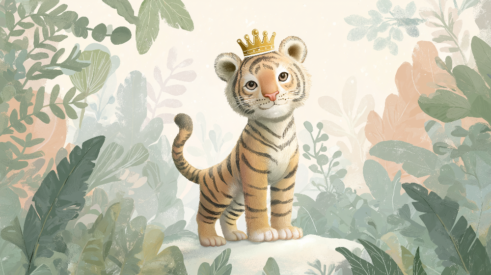 Crowned Tiger Cub Jungle Wall Mural