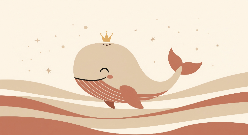 Smiling Crowned Whale Wall Mural