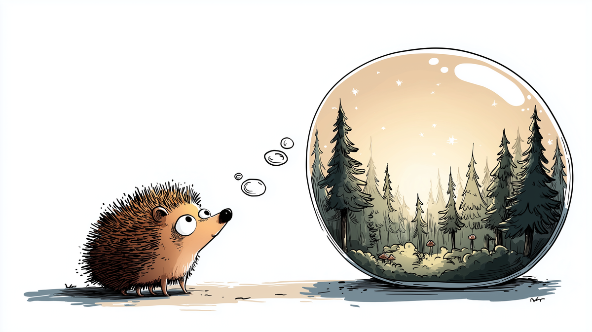 Curious Hedgehog and Magical Forest Bubble Wall Mural