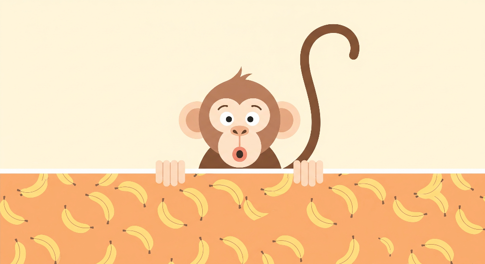 Curious Monkey Peeking Over Banana Pattern Wall Mural
