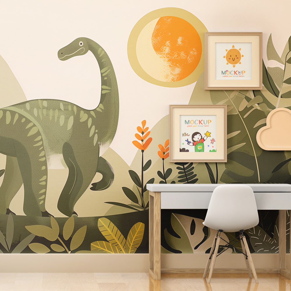 Jurassic jungle dinosaur wallpaper creating prehistoric adventure theme in children's bedroom