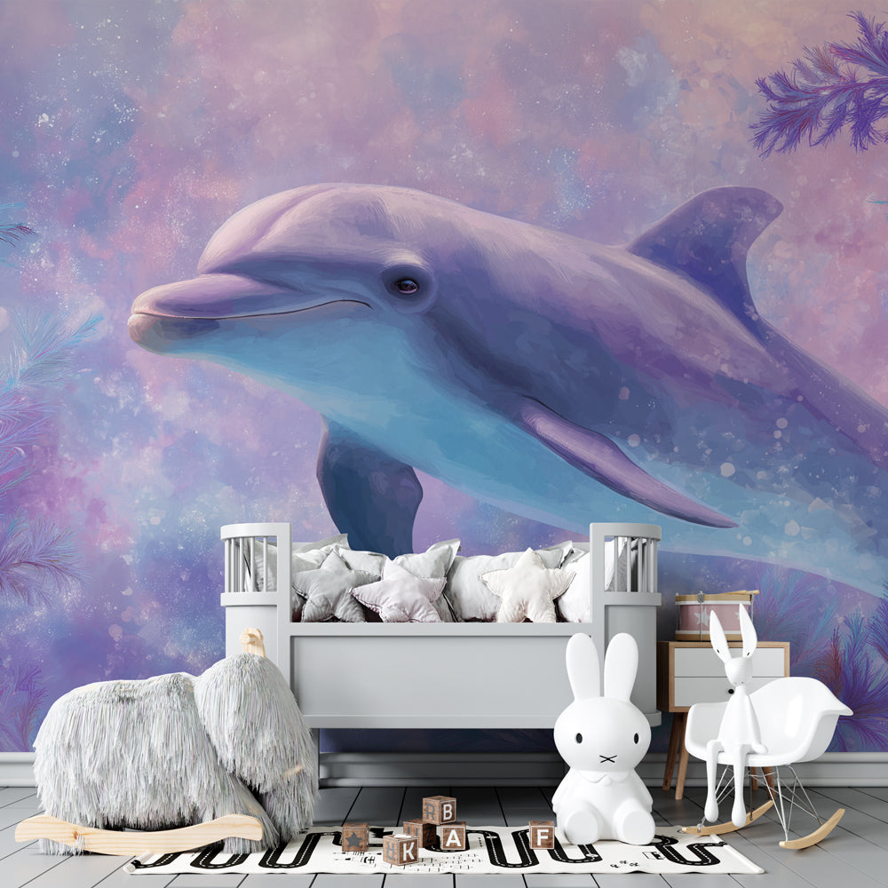 Ocean themed dolphin wallpaper transforming children's bedroom into underwater paradise by Kids-Mundo
