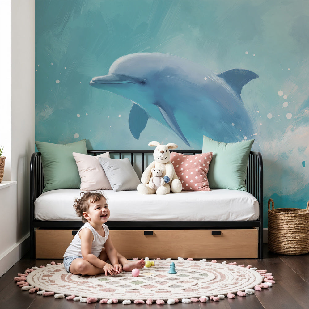 Dolphin ocean mural wallpaper creating magical underwater nursery decor by Kids-Mundo