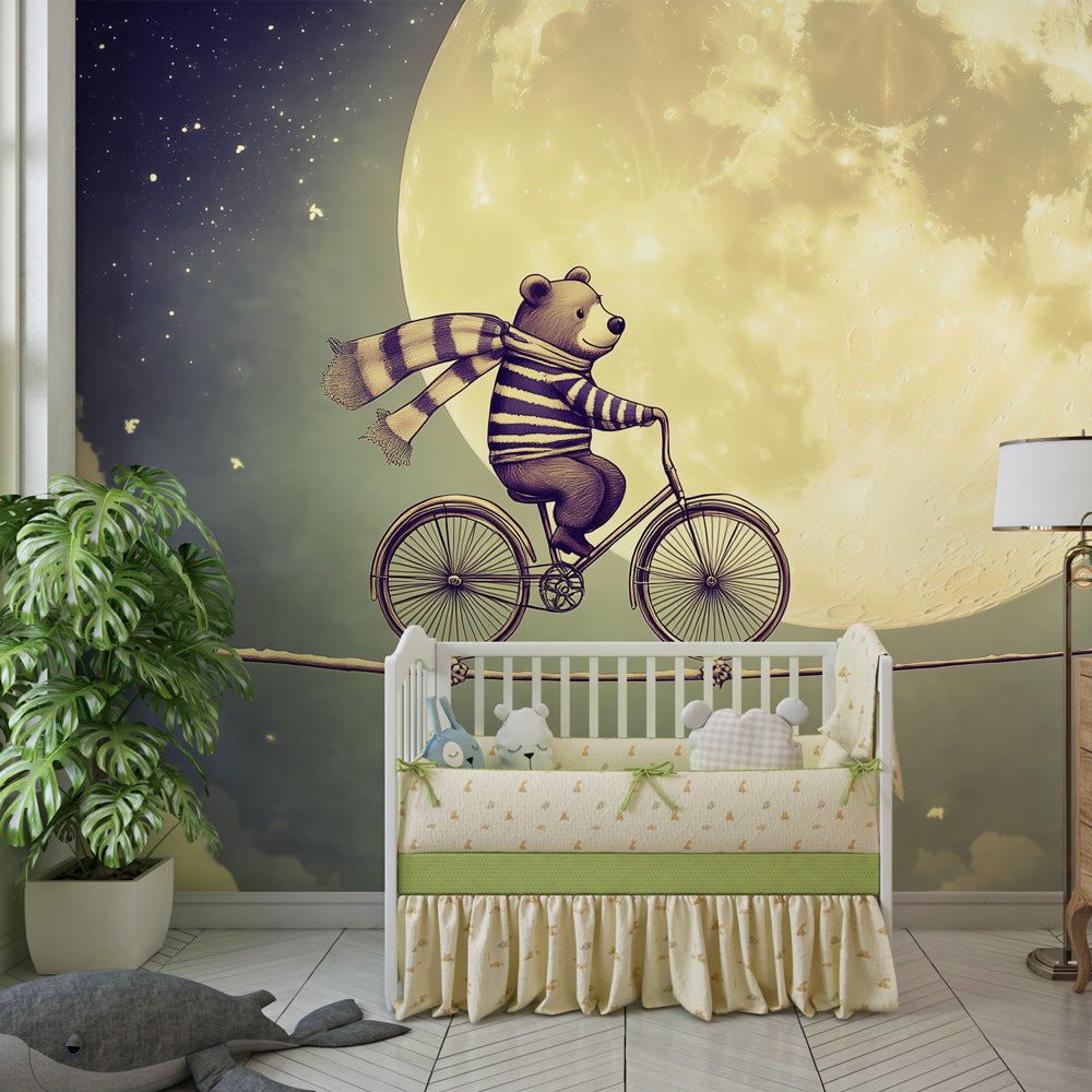 Magical moon adventure mural wallpaper transforming children's bedroom into whimsical space by Kids-Mundo