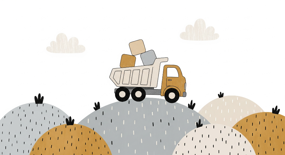 Dump Truck Carrying Building Blocks Wall Mural